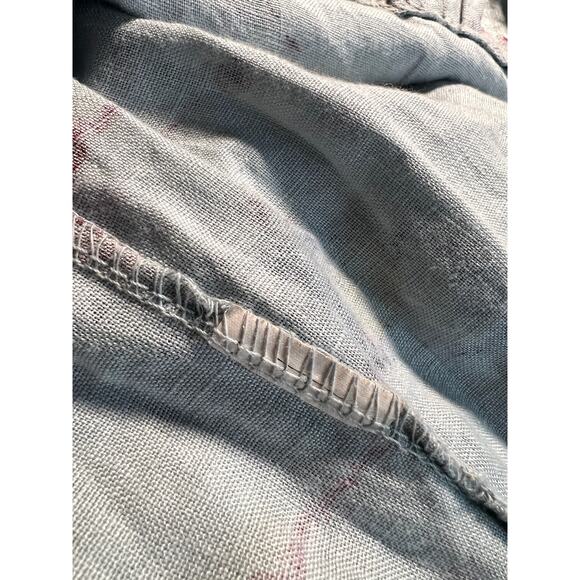 Linen Sun Dress Tie Back V Neck Sz S Blue Abstract Floral Beach Cruise Cottage - Picture 8 of 8